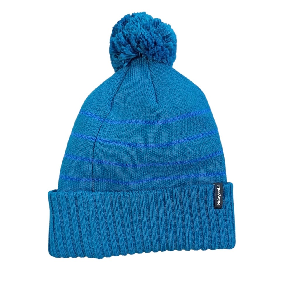 Patagonia Powder Town Beanie Winter Pom Blue Ribbed Cuffed Striped 29187Z‎ NWT
